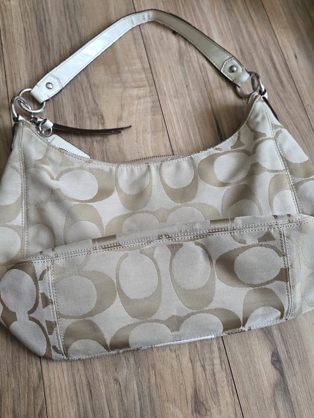 Coach Beige Signature Canvas Bag with Cream Trim A1261-f19281